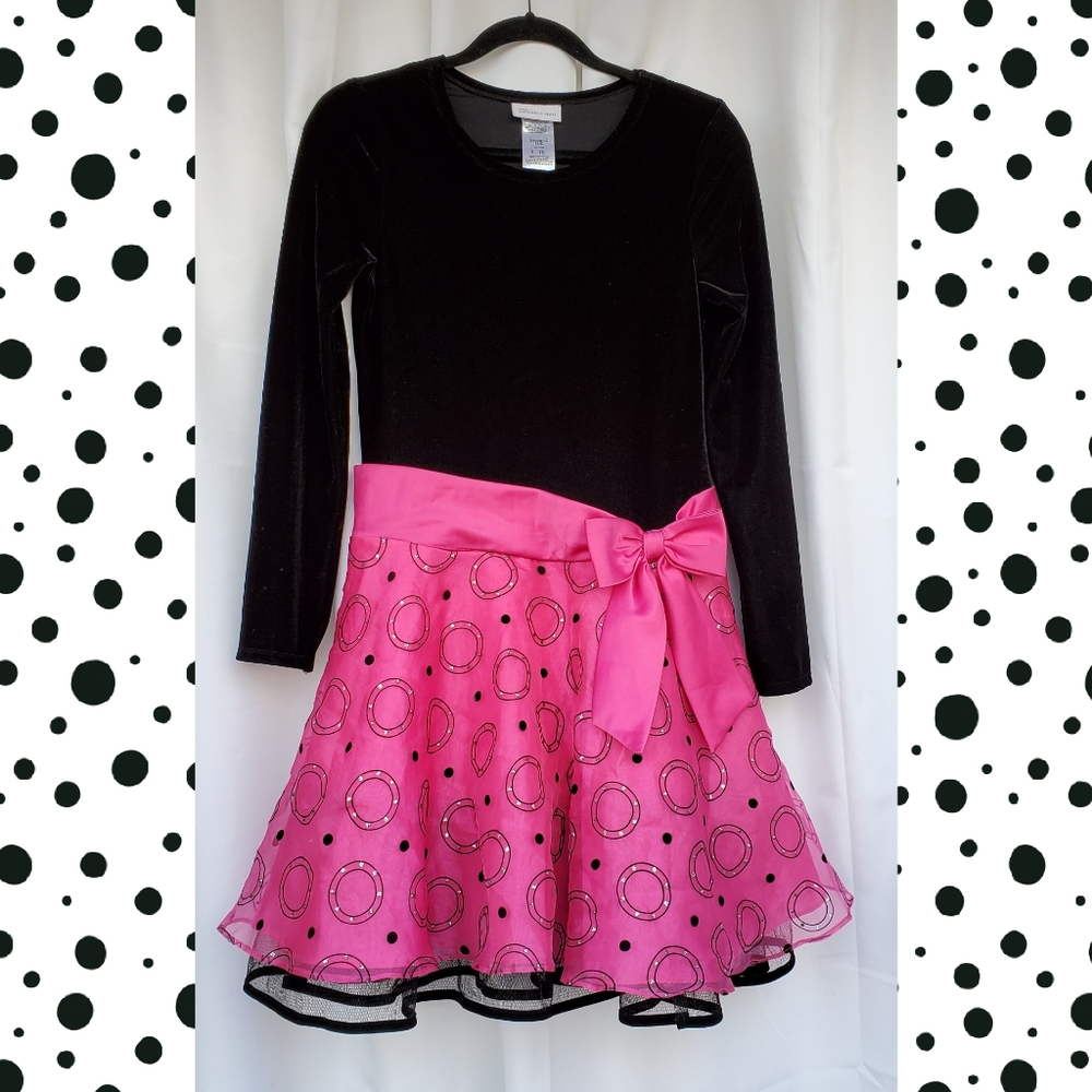Bonnie Jean Black Velour and Hot Pink Dress
